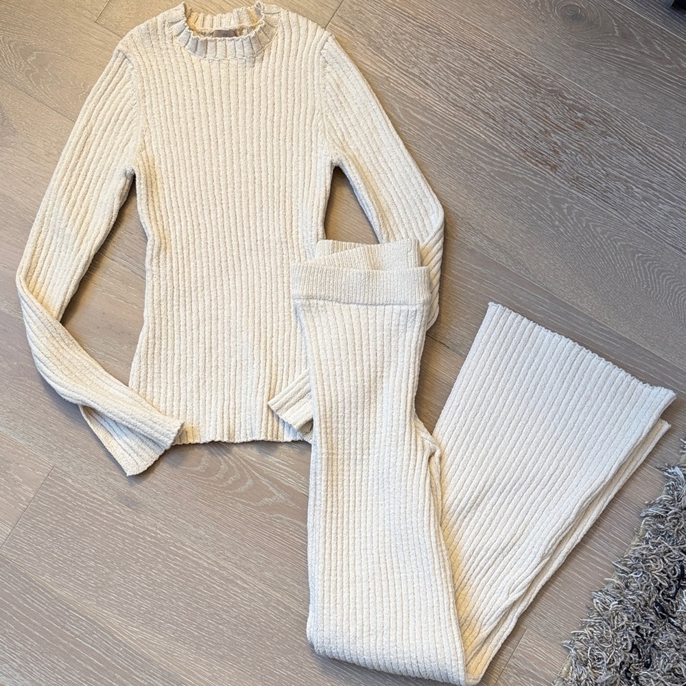 H&M Ribbed Lounge Set Cream